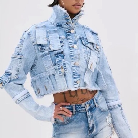 AKIRA Jackets & Blazers - AKIRA Light Blue Distressed Denim Jacket